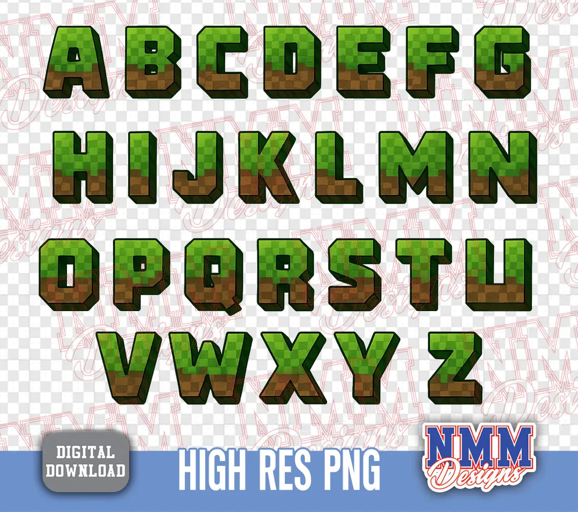 Gamer Font | Mine Alphabet Letters PNG (Digital Download)