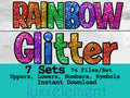 Rainbow Glitter Doodle Font PNG, Letters, Numbers, Symbols (Digital Download)